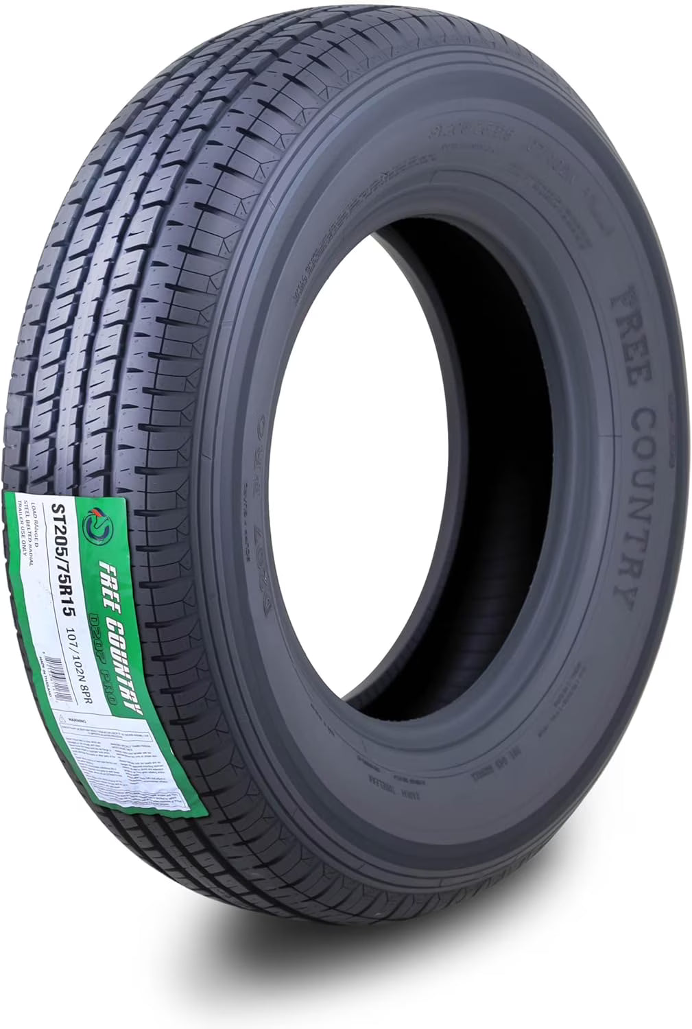 FREE COUNTRY Premium Trailer Tire ST205 75R15 Radial 8PR LR D w/Scuff Guard, Set One