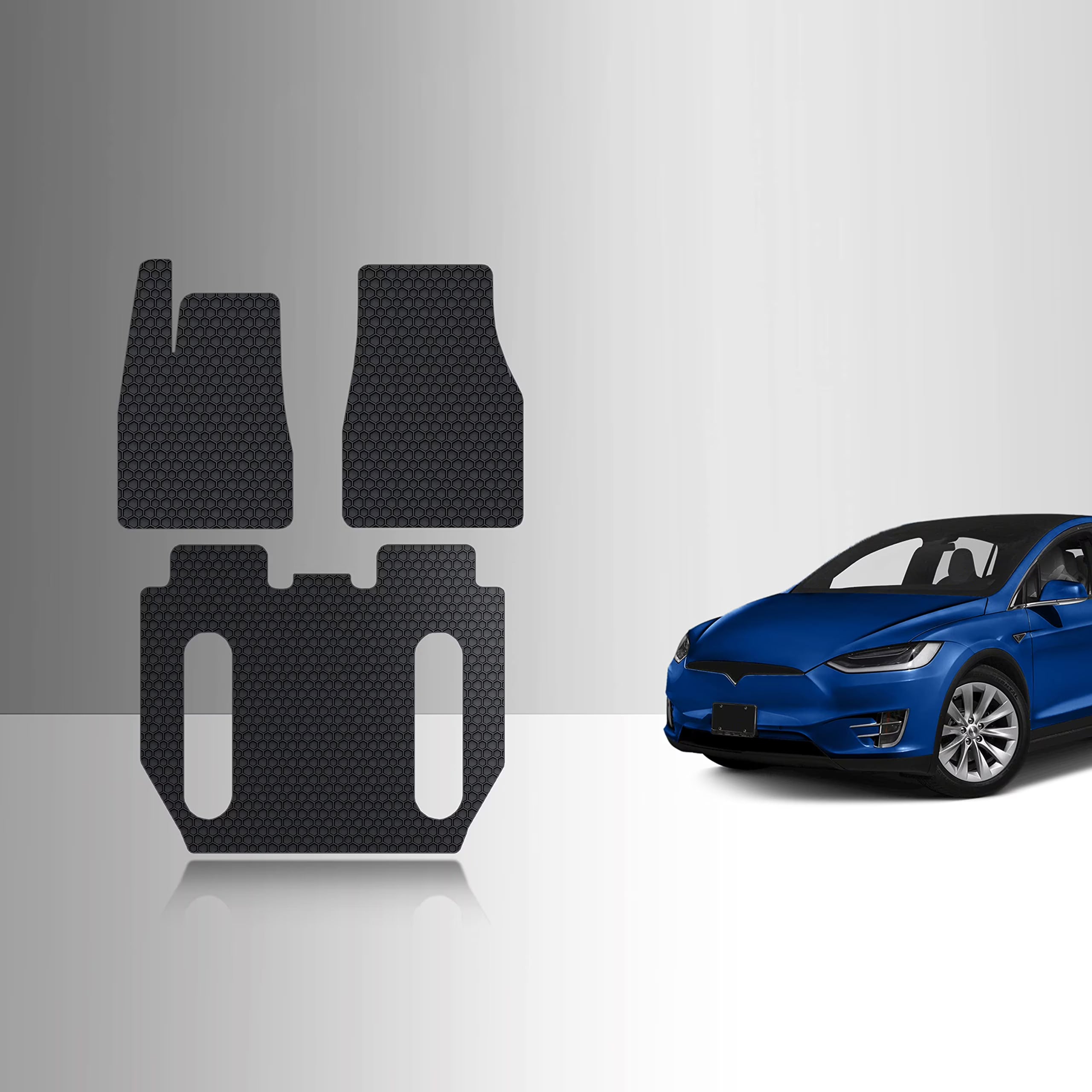 ToughPRO Front + 2nd Row + 3rd Row Mats Compatible with Tesla Model X 2020 6 Seater Without 2nd Row Seat Middle Console - All Weather Heavy Duty (Made in USA) Black Rubber
