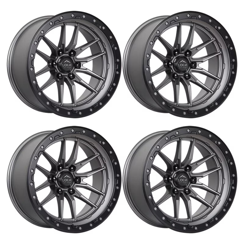 4 x Lock Offroad Krawler Matte Gray Wheels 6x139.7 17x9 -12et Truck Suv Rims