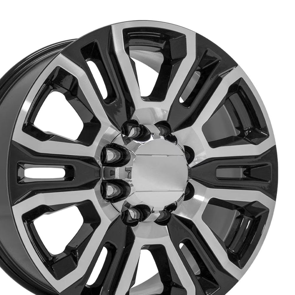 OE Wheels CV70 20 Inch Rims Fit Sierra 2500/3500 Denali Style 8x165.1 20x8.5 Gloss Black Machined - Hollander 5957 (Set of 4)