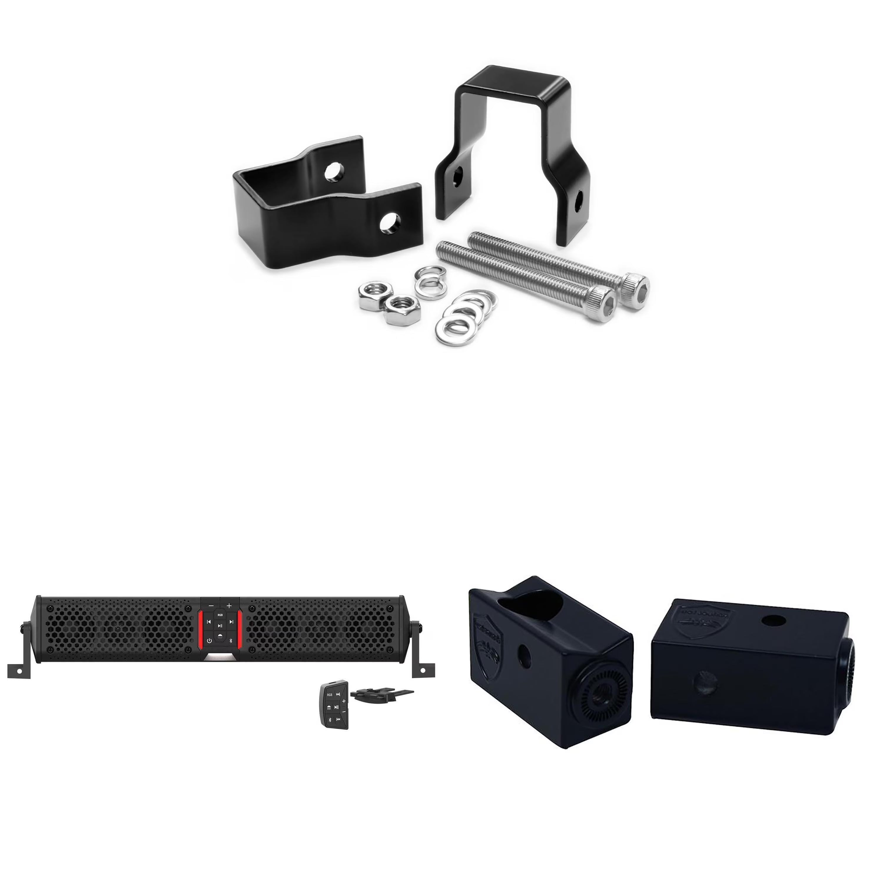 Wet Sounds STEALTH-XT-6-B Wet Sounds STEALTH XT 6 Speaker All-In-One Amplified Bluetooth Soundbar With Remote ?C Black with Slider Brackets and 1.00  Square Clamps