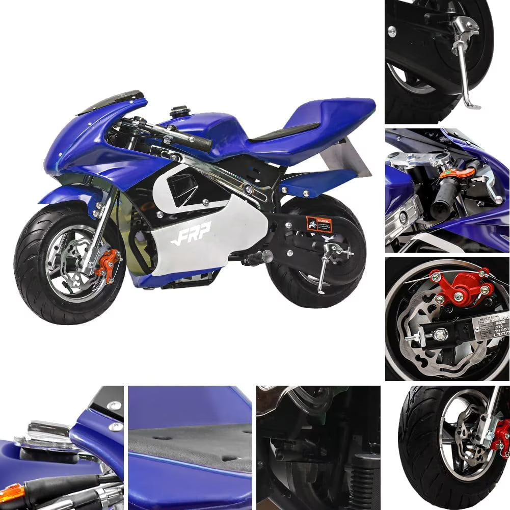 FRP 2 Stroke Pocket Bike 02, Mini Bike for Kids Max Weight 165 LB, Streamline Style Mini Pocket Bike W/ Strong Dual Brakes, Racing Pocket Rocket Max Speed 20 Mph, Blue