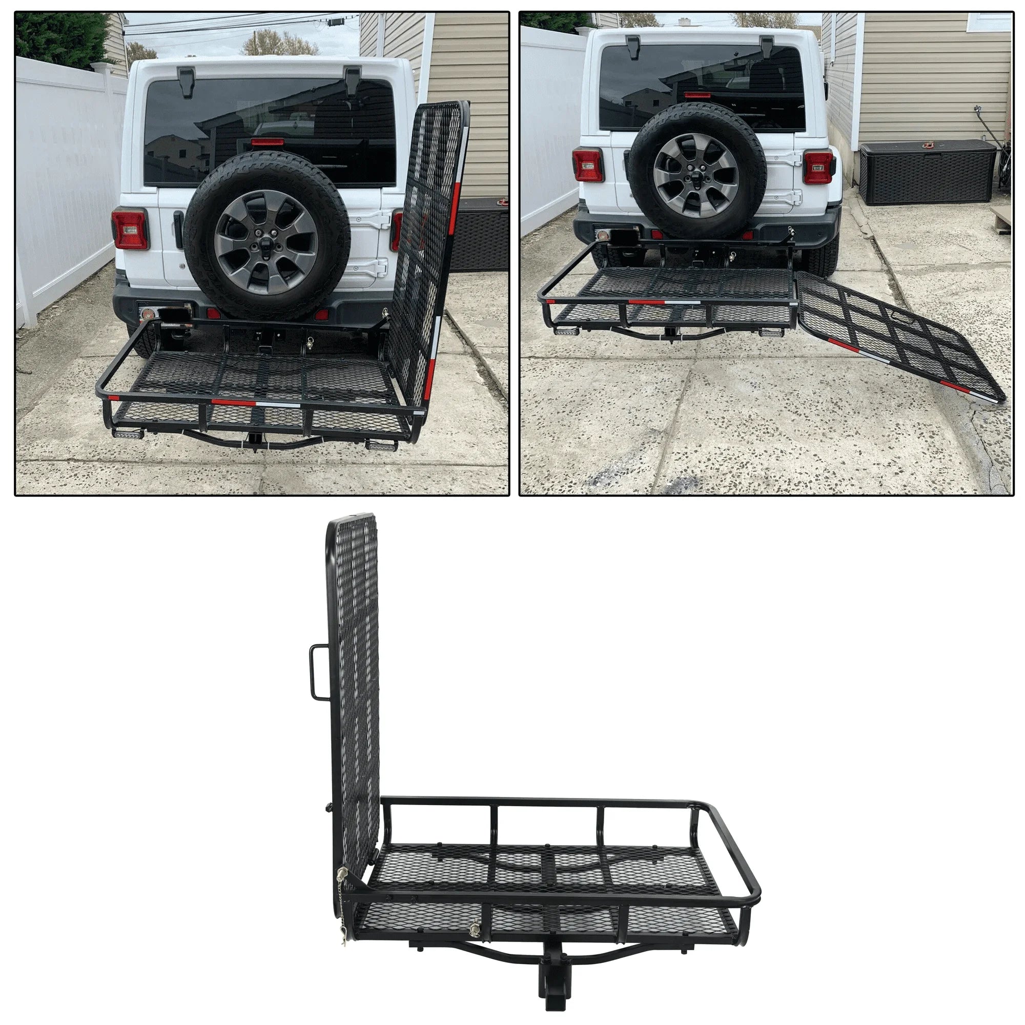 Kojem Electric Wheelchair Scooter Hitch Mount Folding Carrier Rack with Mobility Disability Medical Ramp 2  Hitch Receiver 500lb Capacity Basket-Style