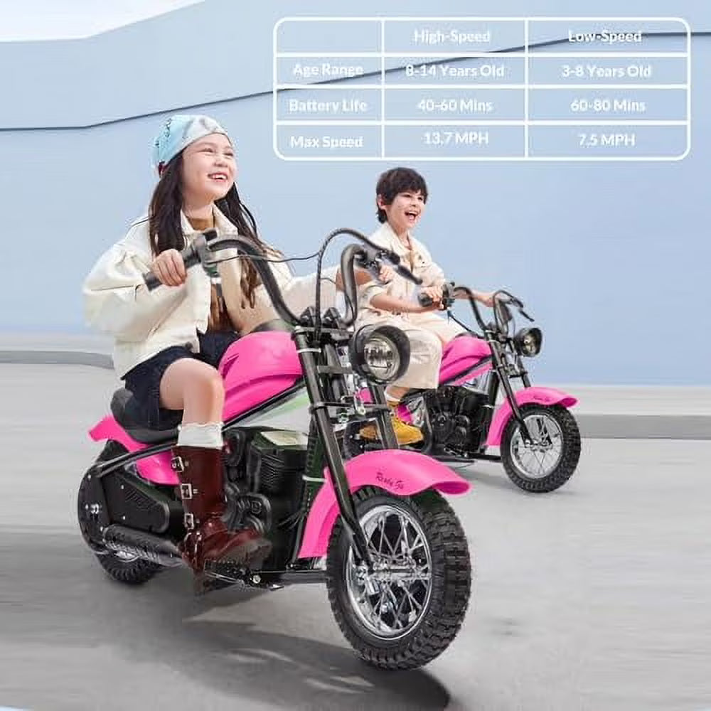 Huloretions Electric Dirt Bike, 15 Mph & 150lb Max, 24V Ride On Toy for Big Kids w/Led Lights & Power Display, 300W Chain-Driven Motor, Two Speed, Handbrake, Leather Seat, 12  Air-Filled Tires, Black