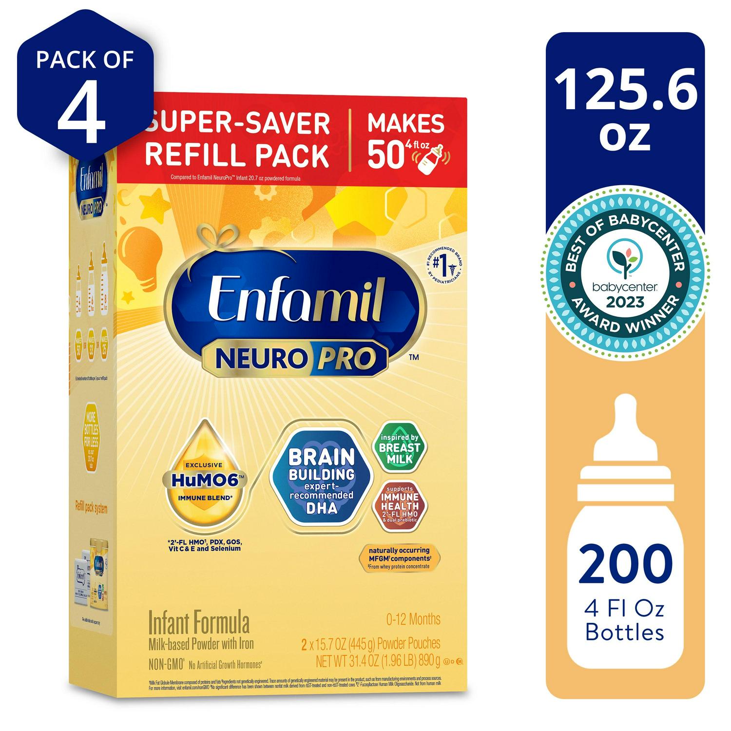 Enfamil NeuroPro Powder Baby Formula. MFGM* 5-Year Benefit. Exclusive HuMO6 Immune Blend. 125.6 Oz?
