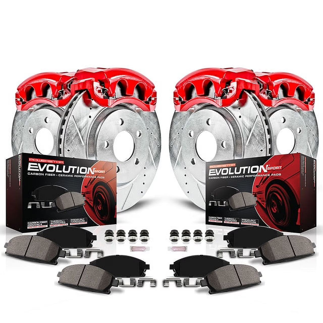 PowerStop Front and Rear Z23 Evolution Sport Brake Pad and Rotor Kit with Red Powder Coated Calipers Fits: NISSAN Select Models KC8358