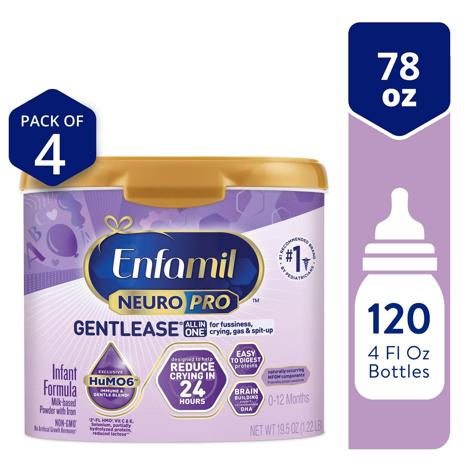 Enfamil NeuroPro Gentlease Powder Baby Formula. Reduces Fussiness. Crying. Gas & Spit-up. 19.5 Oz Tub. 4 Count