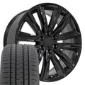22x9 Wheel Fits GM Trucks - Cadillac Escalade Style Midnight Black Chrome Rim, Hollander 4738