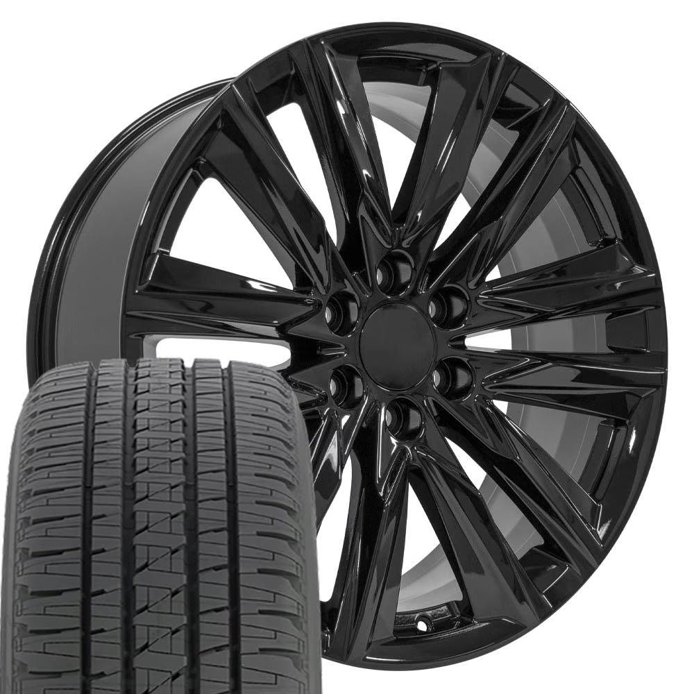 22x9 Wheel Fits GM Trucks - Cadillac Escalade Style Midnight Black Chrome Rim, Hollander 4738