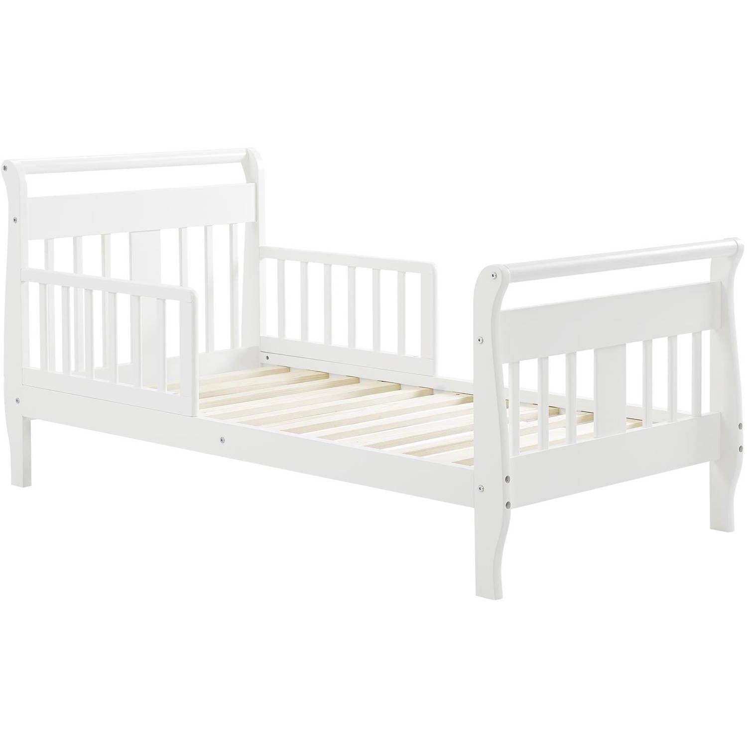Baby Relax Sleigh Kids Wood Toddler Bed with Safety Guardrails. White