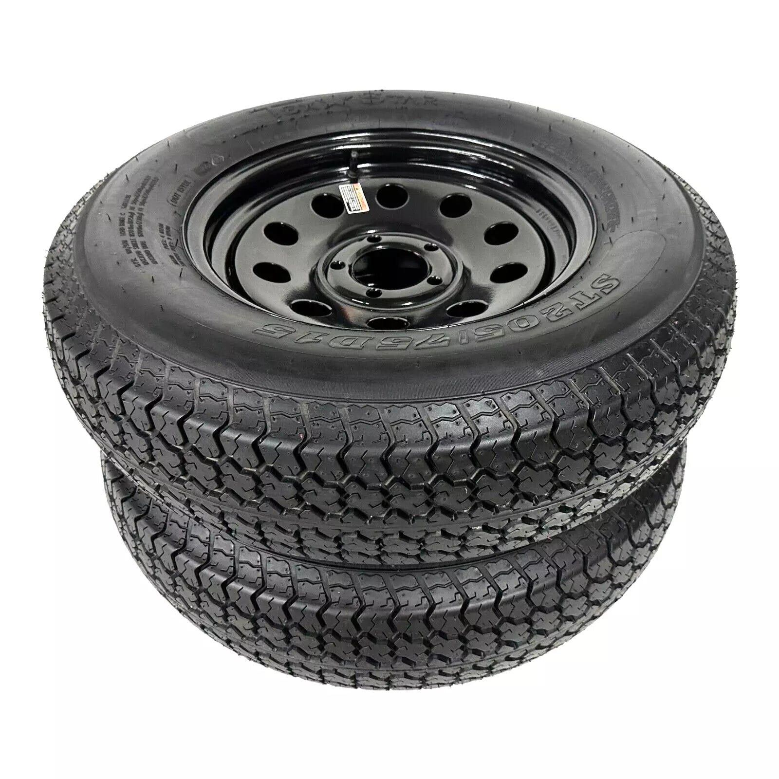 2-Pack Tex Star Trailer Tire Rim ST205/75D15 LRC Bias 5 Lug Black Modular Wheel 5X5  Bolt Pattern