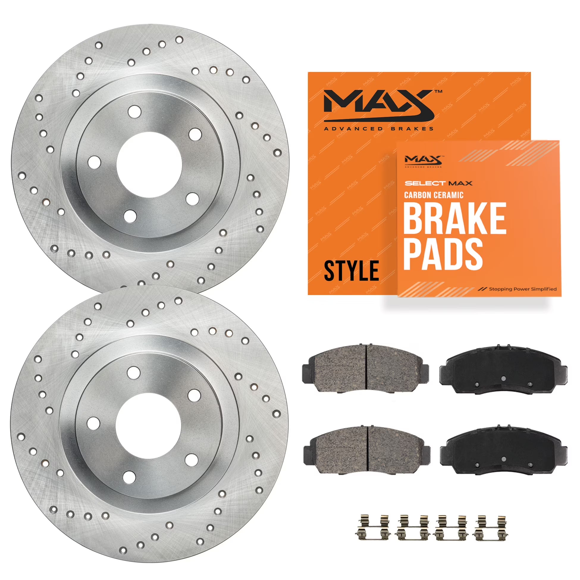 Max Advanced Brakes - Brake Kit for 2016 2017 2018 2019 Buick Cascada 2012-2016 2017 Verano 2014 2015 Chevy Cruze Rear Replacement Cross Drilled Disc Brake Rotors and Ceramic Brake Pads