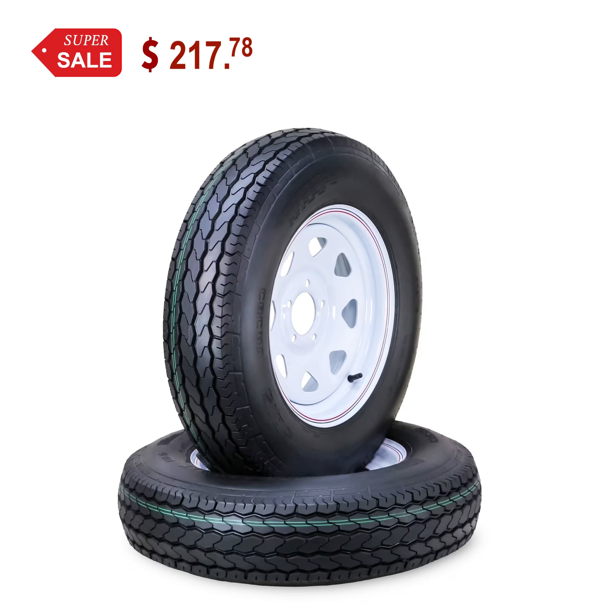 Free Country Trailer Tire Wheel Assembly ST205/75D15 6-Ply C 101L 5 Lug on 5  PCD White Spoke Rim ,SET 2