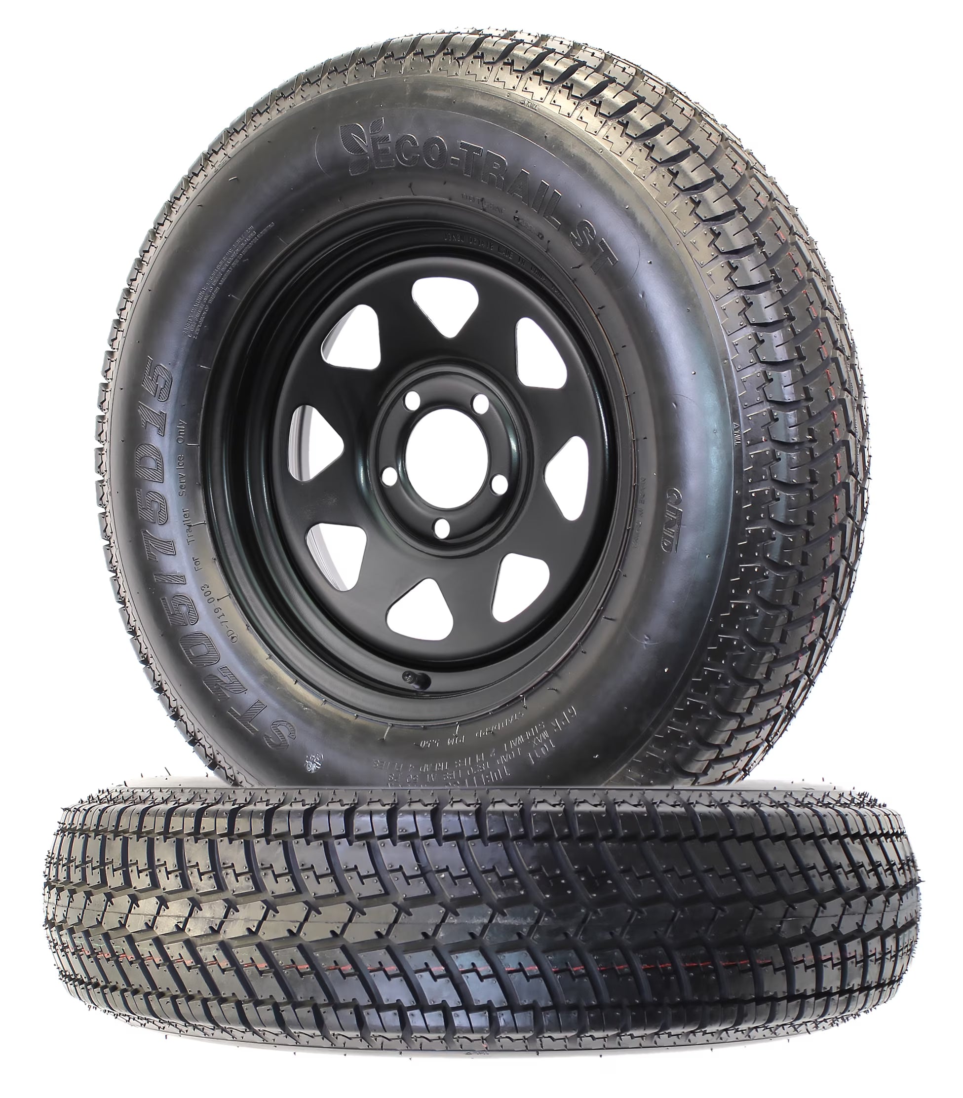 eCustomrim 2-Pack Trailer Tire Rim ST205/75D15 15 in. Load Range C 5 Lug Black Spoke Wheel