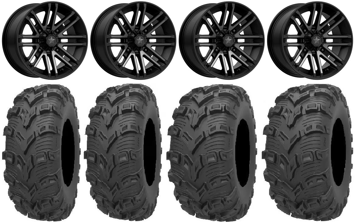 MSA Black Rogue 14  UTV Wheels 26  Bear Claw EVO Tires Yamaha Viking Wolverine YXZ1000R CFMoto ZForce 950 UForce 1000
