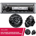 Kenwood KMR-M332BT Digital Media Receiver with Bluetooth with 2 Pairs of KFC-1653MRB 6.5  2-way Marine Speaker System (Black), 150W Max Power