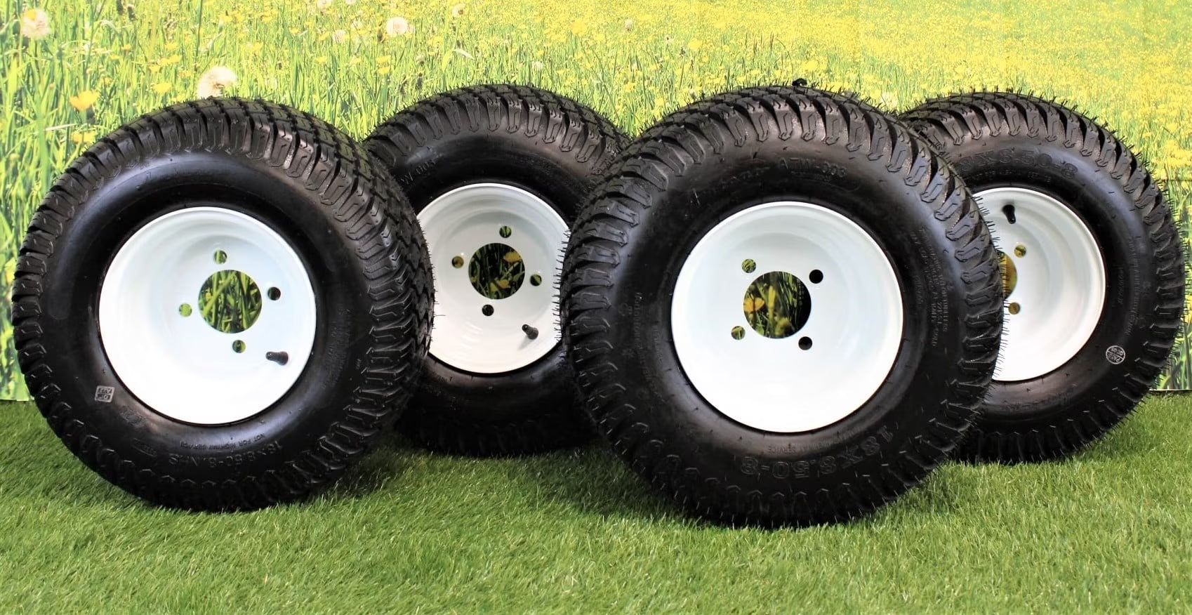 Antego Tire and Wheel 8  WHITE STEEL GOLF CART WHEELS AND 18X8.50-8  4 PLY TURF TIRES ATW-003- (SET OF 4)