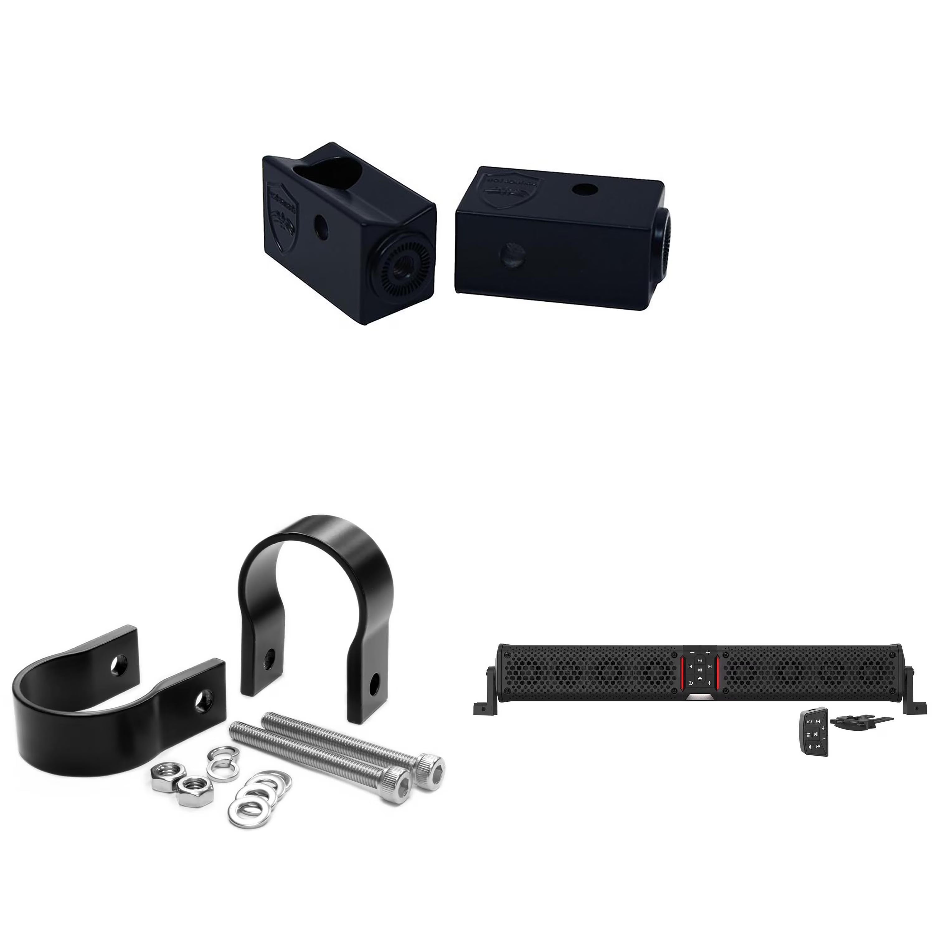 Wet Sounds STEALTH-XT-8-B STEALTH XT 8 Speaker All-In-One Amplified Bluetooth Soundbar With Remote ?C Black with Slider Brackets and 1.75  Round Clamps