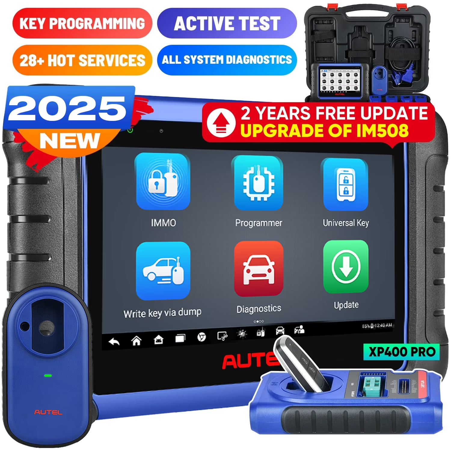 Autel MaxiIM IM508S PRO w/ XP400 PRO as IM608 PRO II, Gift SmartWacth, 2025 Advanced IMMO Key Fob Programming Tool OE-Level Bi-directional Control, All System Diagnostics
