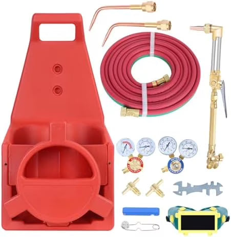 Oxy Acetylene Torch Kit, Portable Oxyacetylene Welding and Cutting Kit with Pressure Gauge and Brass Nozzle, Welding Torch Kit, Welding Cutting Torch Kit with Pipe (Without Gas Cylinder)