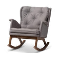 Baxton Studio Maggie Mid-Century Modern Grey Fabric Upholstered Walnut-Finished Rocking Chair
