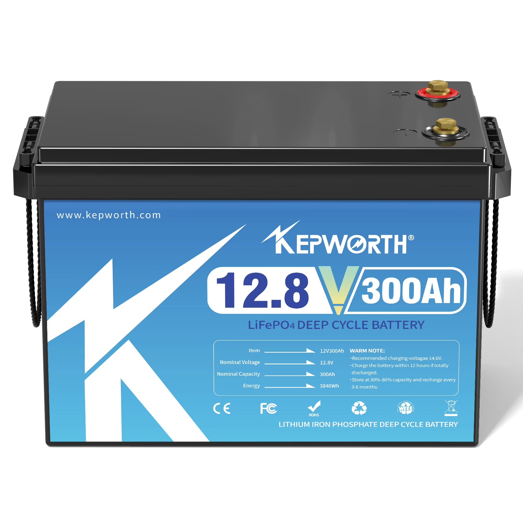 KEPWORTH 12.8V 300Ah LiFePO4 Battery, Rechargeable Lithium Batteries, 4000+ Deep Cycles, Grade A Lithium Iron Phosphate Cells, for Golf carts, Trolling Motor, Boat, Rv, Solar, Off-Grid