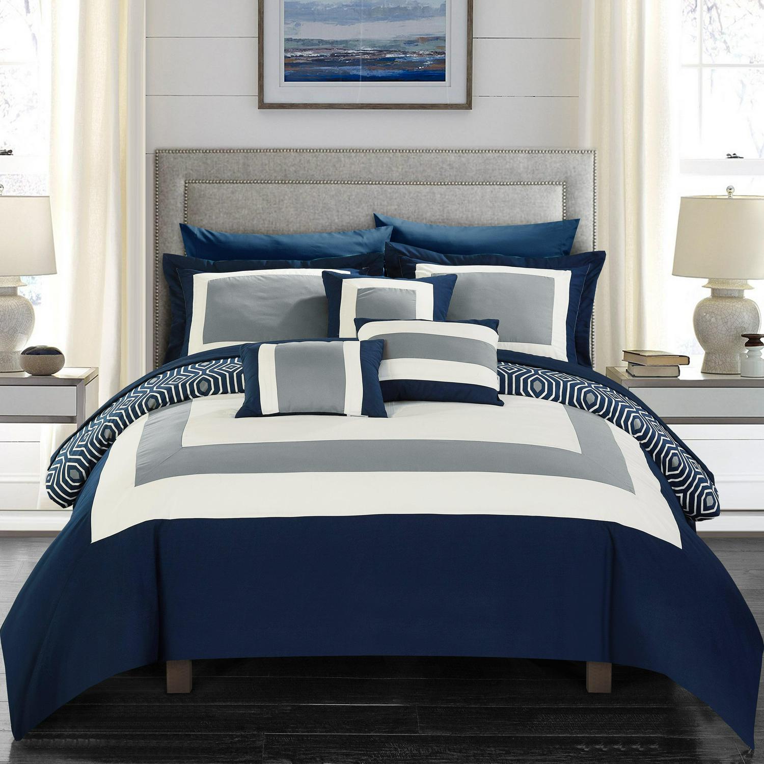 Chic Home Jouein 10 Piece Comforter Set Reversible Hotel Collection Color Block Bed in a Bag