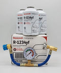 Genuine 8oz R1234YF Refrigerant (3 Freon Cans) & HD Brass Can Tap with Gauge