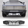 Heavy Duty Steel Front Bumper Fit for 2024 2025 Tesla Cybertruck,Bumper with Side Wings & Winch Plate & Skid Plate,with D-Rings w/LED Pod Lights