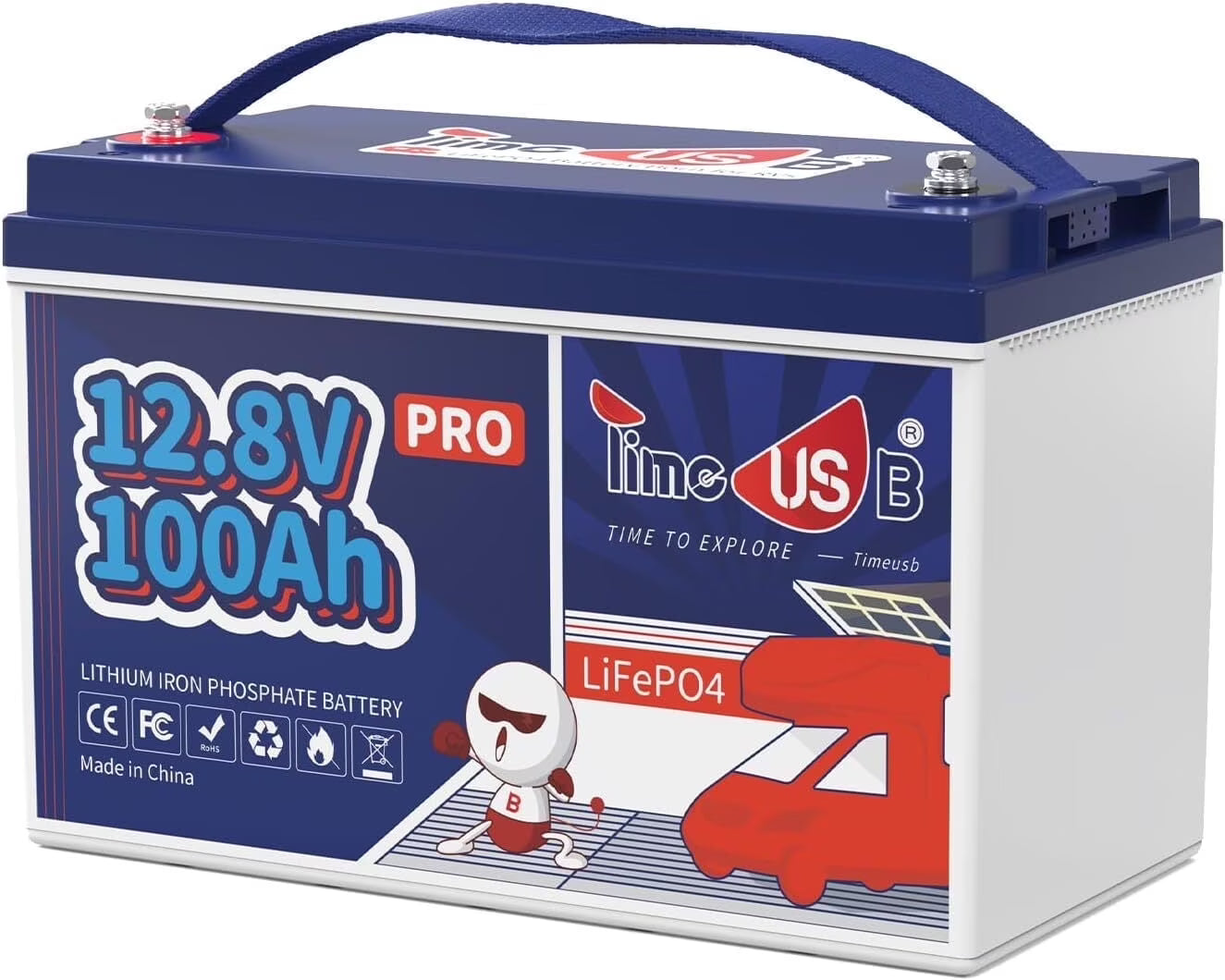 Timeusb 12V 100Ah Pro LiFePO4 Battery, 12 volt Group 31 Lithium Battery with 100A BMS, Grade A Battery Cells for RV, Trolling Motor, Off-grid Applications