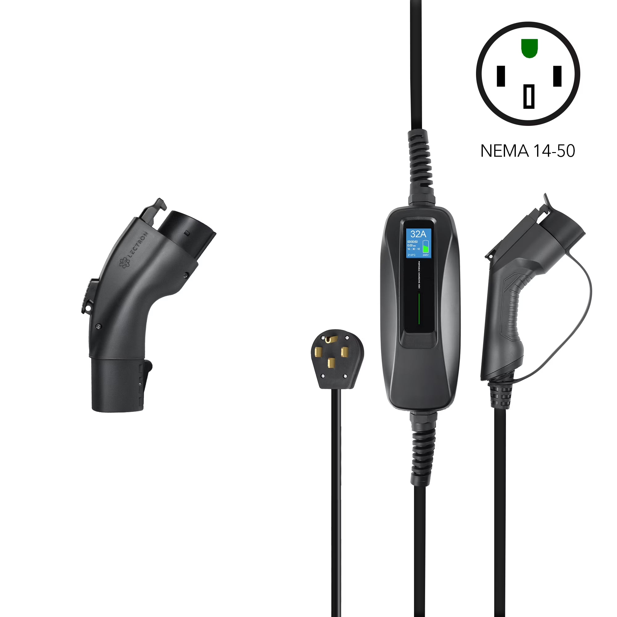Lectron Bundle -NEMA 14-50 Level 2 EV Charger - 240V 32 Amp with 18ft Extension Cord for J1772 EVs & 48 Amp Tesla to J1772 Charging Adapter