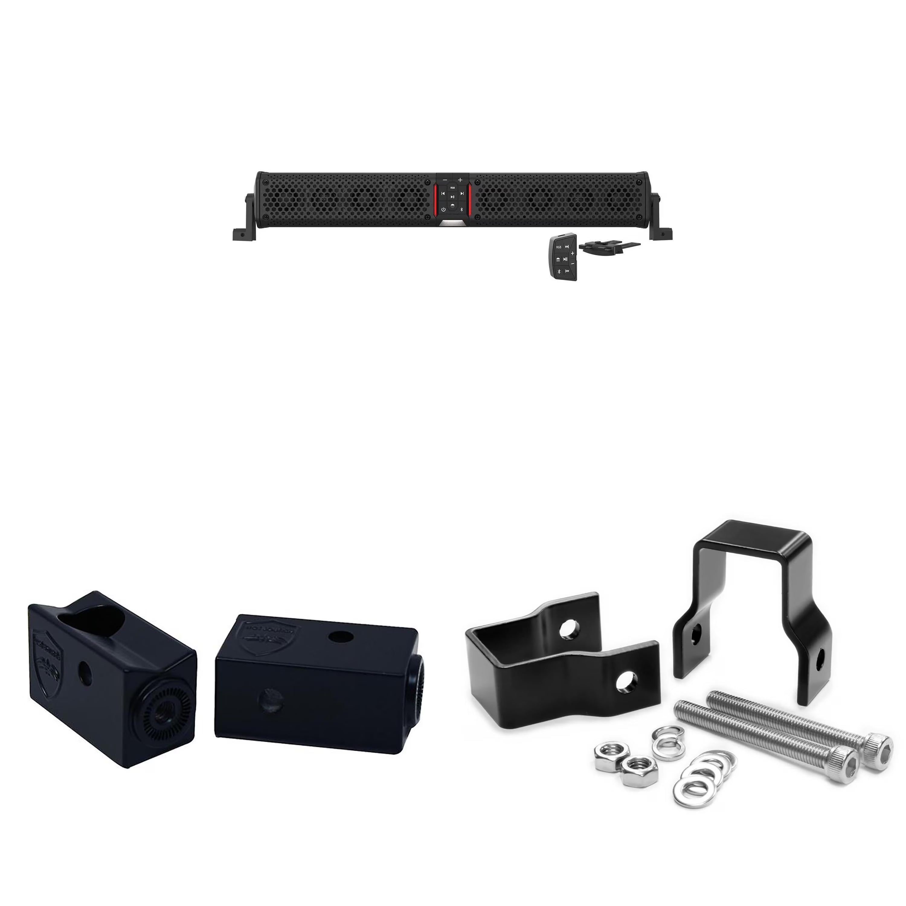 Wet Sounds STEALTH-XT-8-B STEALTH XT 8 Speaker All-In-One Amplified Bluetooth Soundbar With Remote ?C Black with Slider Brackets and 1.00  Square Clamps