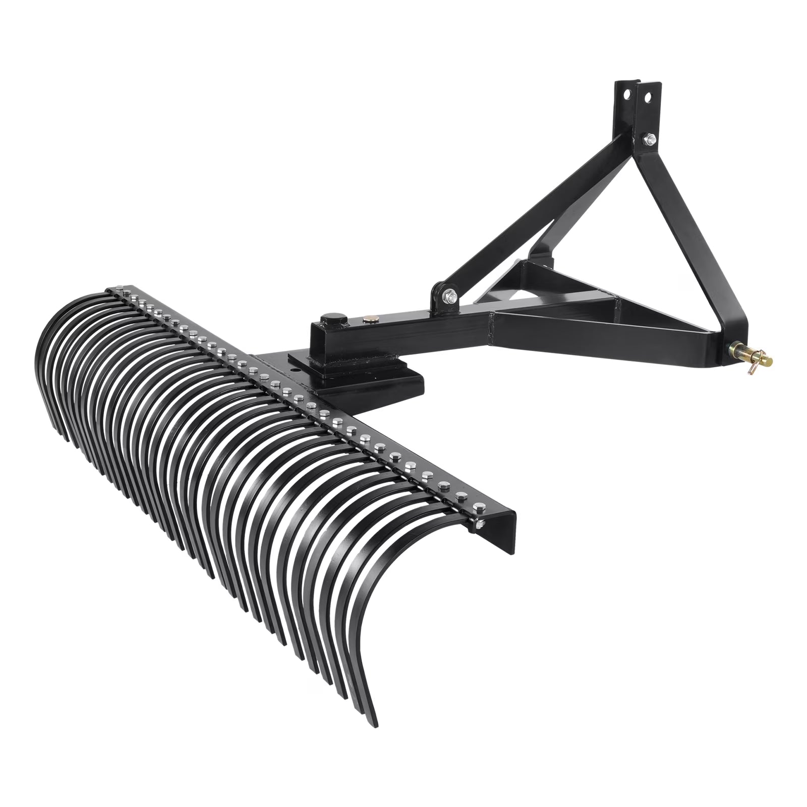 KFFKFF 3-Point Landscape Rake, 60  Pull-Behind Thatch Remover with 32 Steel Tines, Tractor-Compatible 3-Point Hitch Garden Rake with Attachments