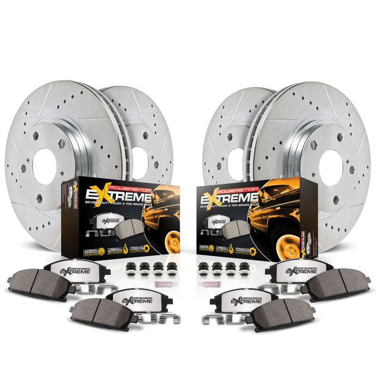 PowerStop Front and Rear Z36 Truck & Tow Carbon-Fiber Ceramic Brake Pad and Drilled and Slotted Rotor Kit Fits: CADILLAC CHEVROLET GMC Select Models K2015-36