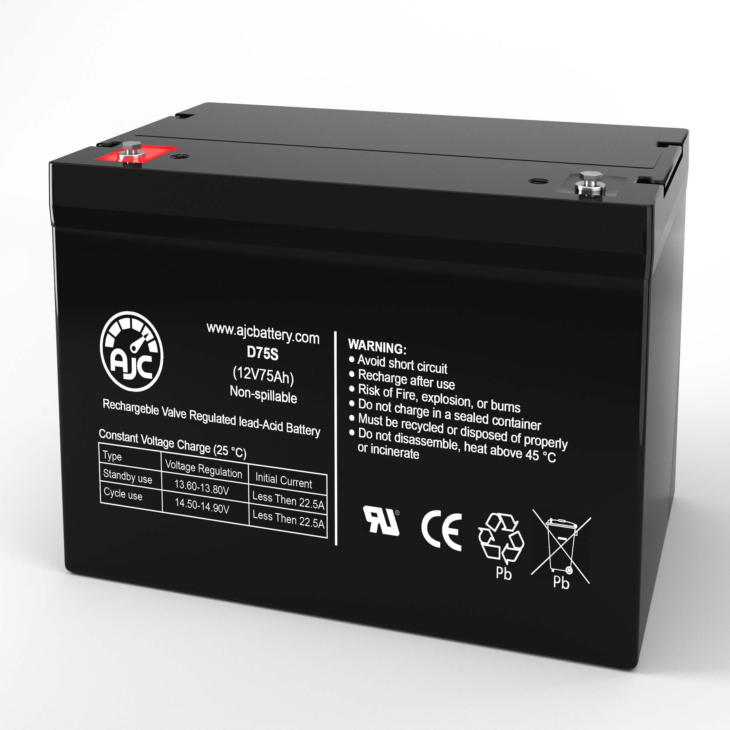 AJC Battery Compatible with Pride Mobility Raptor 3-Wheel 12V 75Ah Mobility Scooter Battery
