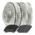 AutoShack Front & Rear Drilled & Slotted Brake Rotors Premium Ceramic Brake Pads | Replacement for Chevrolet Silverado 1500 Tahoe GMC Sierra 1500 | Silver Coated | 12-PC Brake Kit | TurboGuard