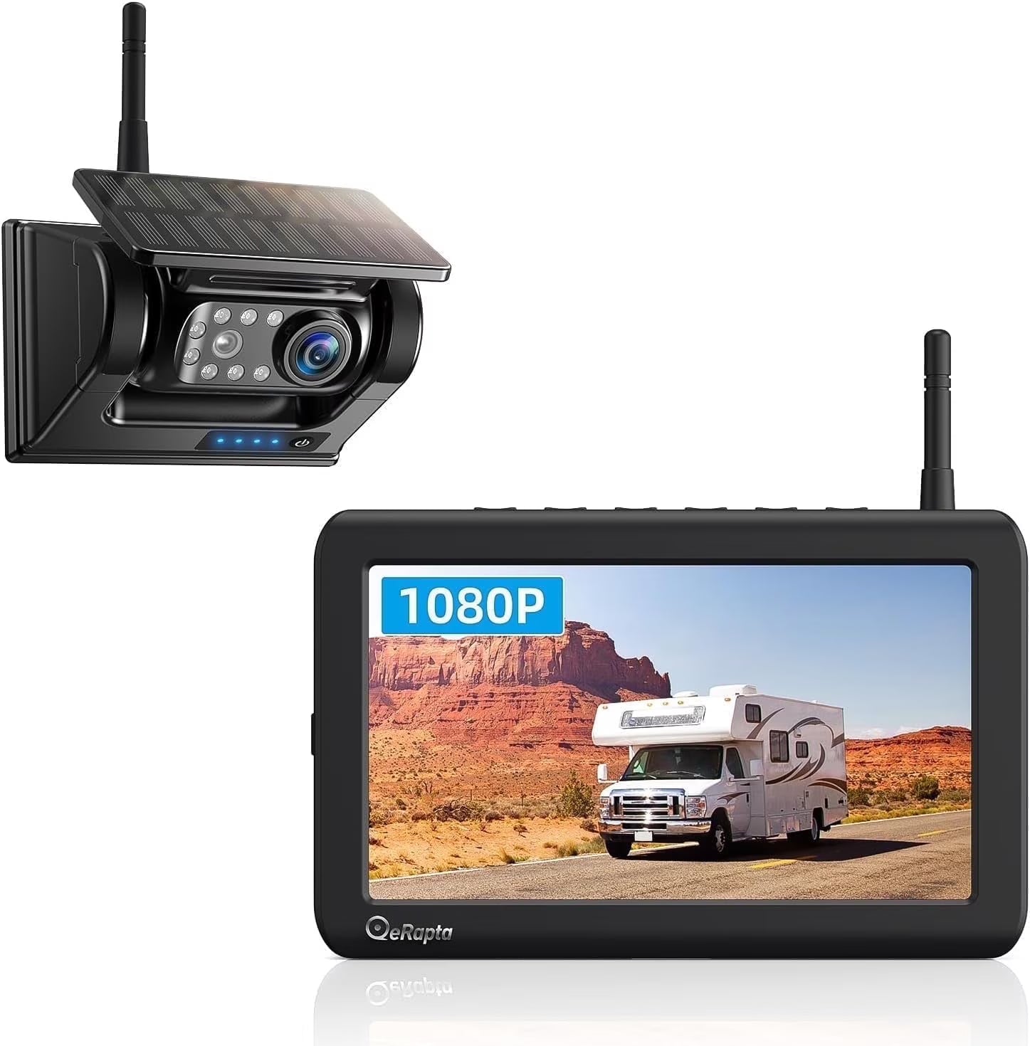 eRapta Magnetic Solar Wireless Backup Camera 7  1080P Monitor DVR Infrared Night Vision 1 Min Installation for RV Trailer Car Camper Truck Car ATYX7