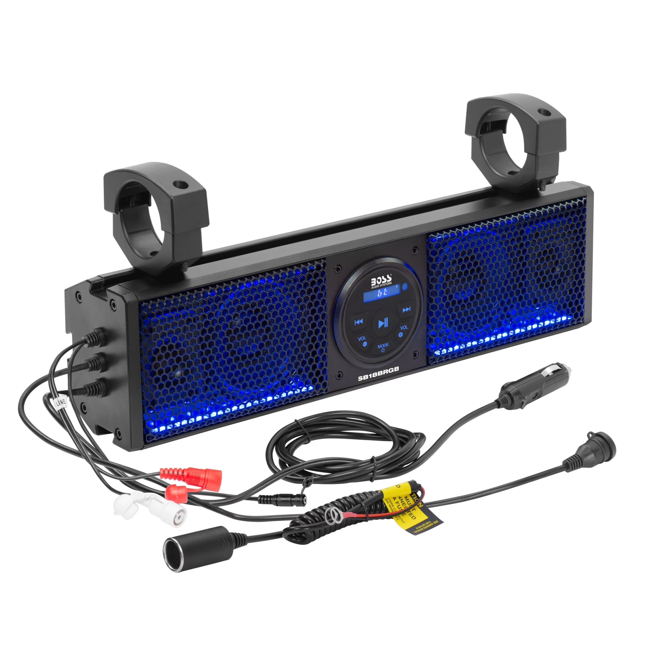 Restored Premium BOSS Audio Systems SB18BRGB UTV Sound Bar - 18 inch ATV Speaker, IPX5 Rated Weatherproof, Bluetooth Audio, Amplified, 4 inch Speakers, 1 Inch Tweeters, RGB (Refurbished)