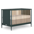 Dream On Me Clover 4 In 1 Modern Island crib With Rounded Spindles I Convertible Crib I Mid- Century Meets Modern I Coordinates With The Clover Changing Table in Olive Finish