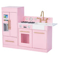 Teamson Kids Little Chef Charlotte Wooden Play Kitchen Set for Toddlers. Pretend Cooking Playset with Stove. Sink & Fridge. Pink/Gold