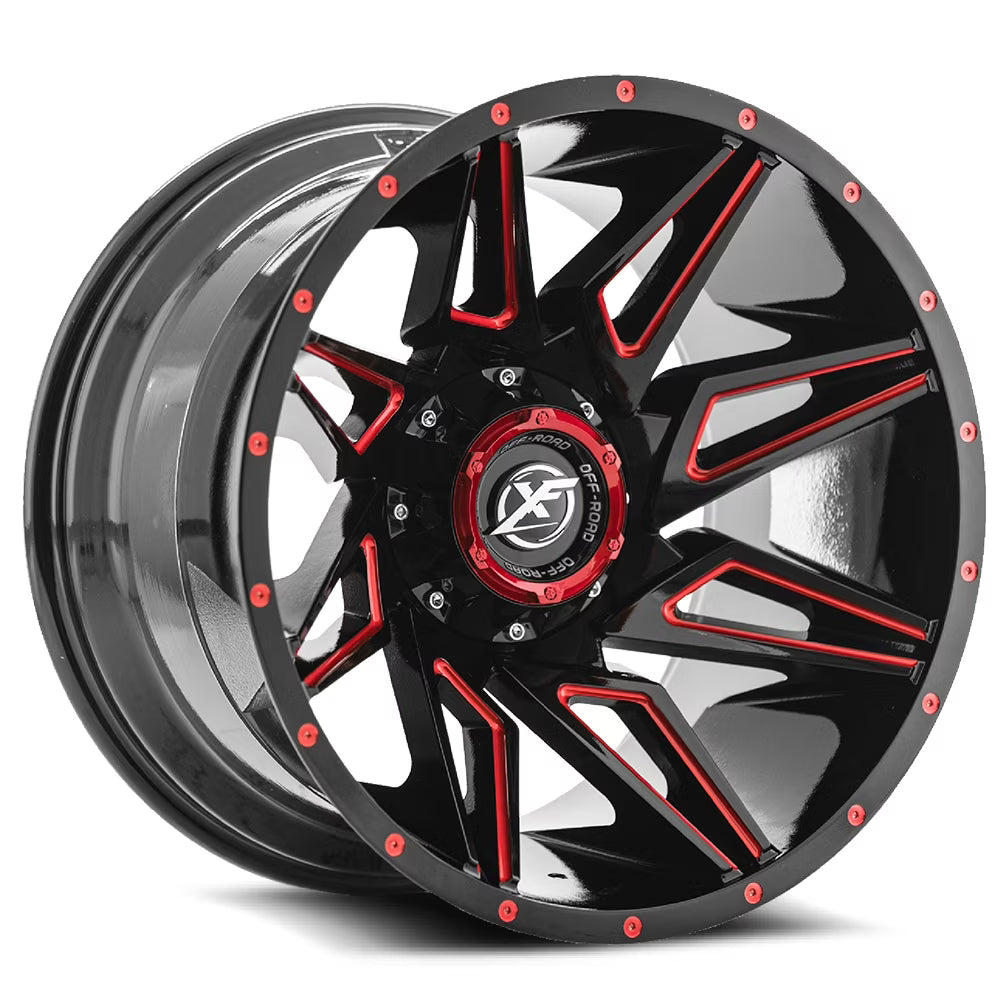 20x9 XF Off-Road XF-218 Gloss Black & Red Milled Wheel 5x5/5x5.5 (0mm)