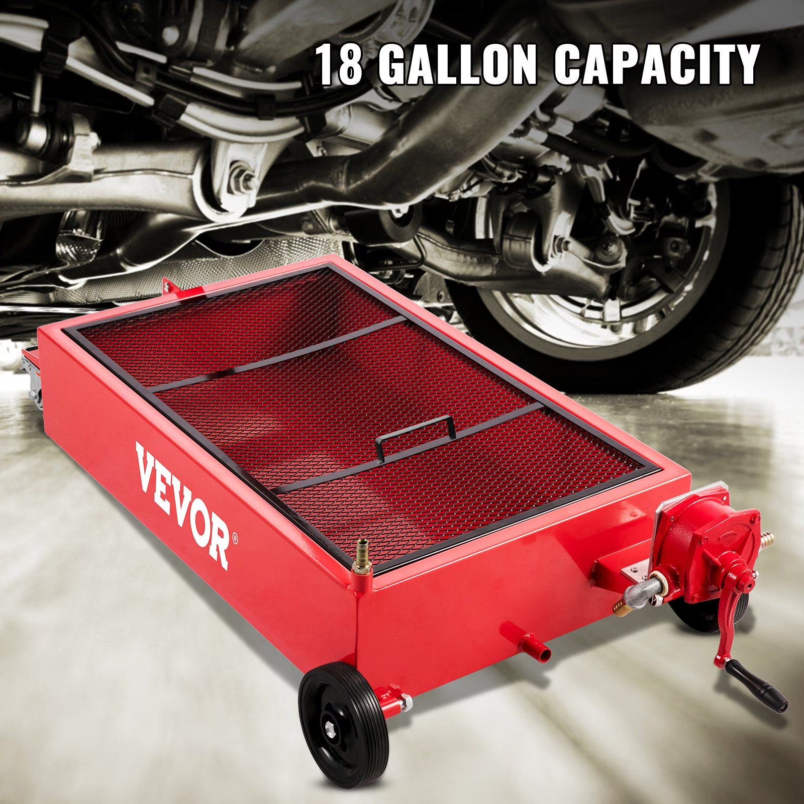 Large Capacity 20 Gallon Oil Drain Pan ?C 76L Low Profile Oil Change Tank with Pump, Hose, Foldable Handle & Swivel Wheels for Car, SUV, Trucks