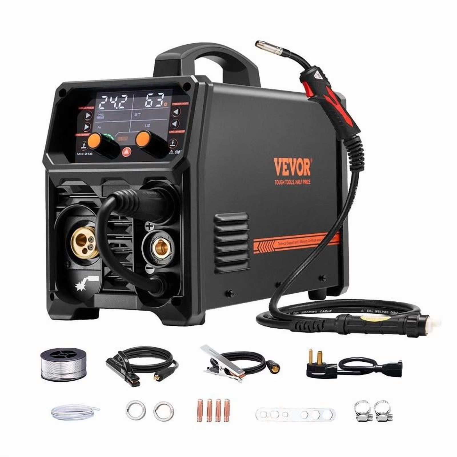  250Amp 5-in-1 Synergic Welder Machine for Gas MIG/Flux Core/Stick/Lift TIG/AU TIG, Dual Voltage 110V/220V Aluminum Welder with LCD Screen, Ideal for Home and Professional Metal Fabrication 