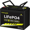 GreenOE 12V 100Ah LiFePO4 Battery Group 24 with Built-in 100A BMS, 15000 Deep Cycles Rechargeable Lithium Battery Perfect for Solar System, RVs, Marine, Vans, Trailer, Backup