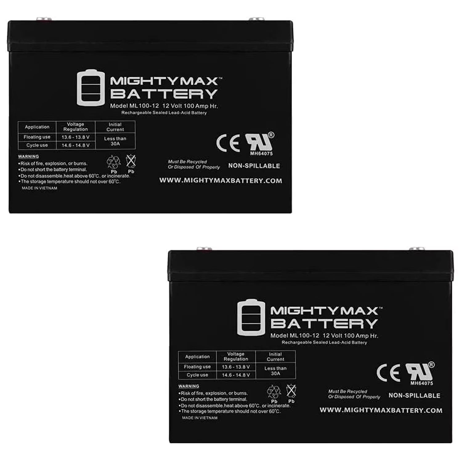 12V 100Ah SLA Replacement Battery Compatible with Pride Wrangler PMV Mobility Scooter - 2 Pack