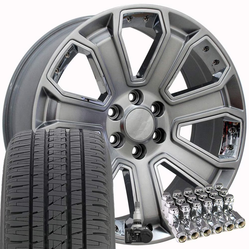 OE Wheels 20 inch Hyper 5661 Rims, Bridgestone Tires Lugs TPMS Fit Specific GM Trucks Silverado Style