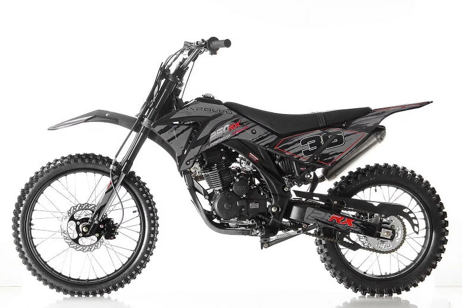 Black APOLLO DB-36 250cc Dirt Bike with 5 Speed Manual Transmission, Big 21 /18  Wheels!