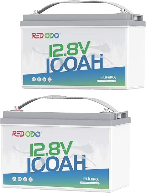 Redodo 2 Pack 12V 100Ah LiFePO4 Battery 100A BMS 1280Wh Group 31 Lithium Battery for RV Solar Energy Storage