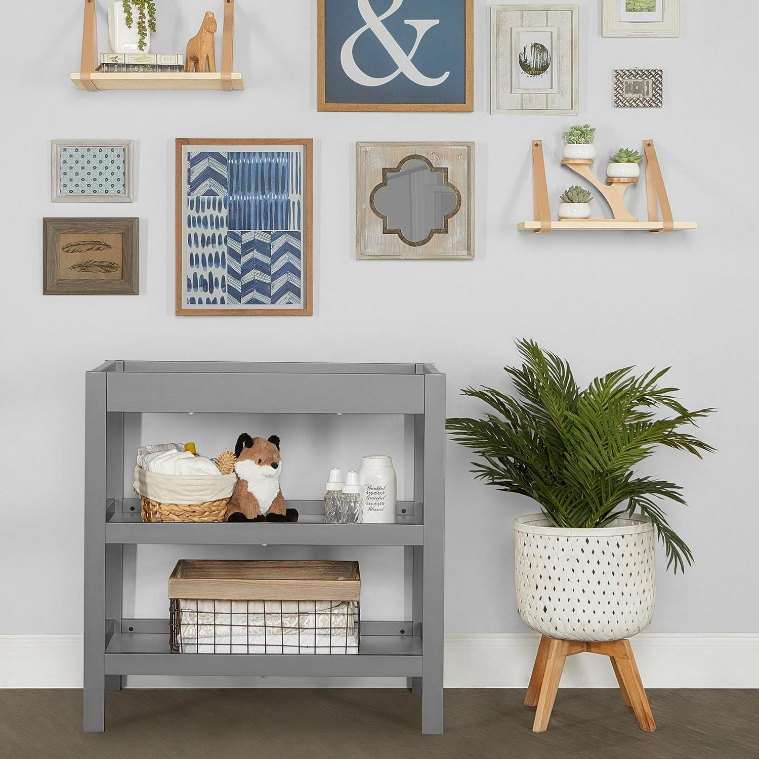 Dream On Me Ridgefield 2 Shelf Changing Table. New Zealand Pinewood. Storm Grey