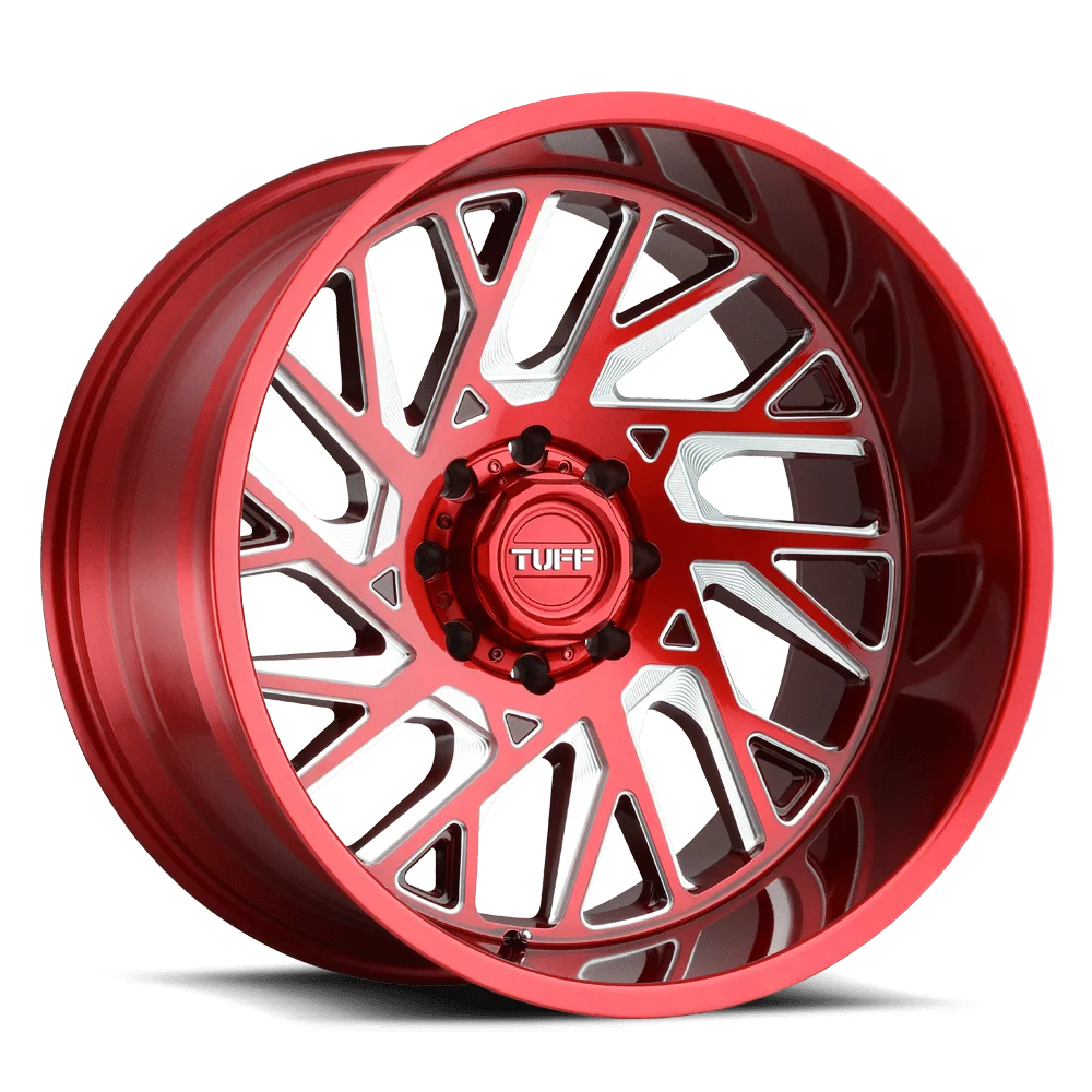 Tuff T4B 22X12 8X165.1 -45Et 125.1Cb Candy Red W/ Milled Spoke Wheel